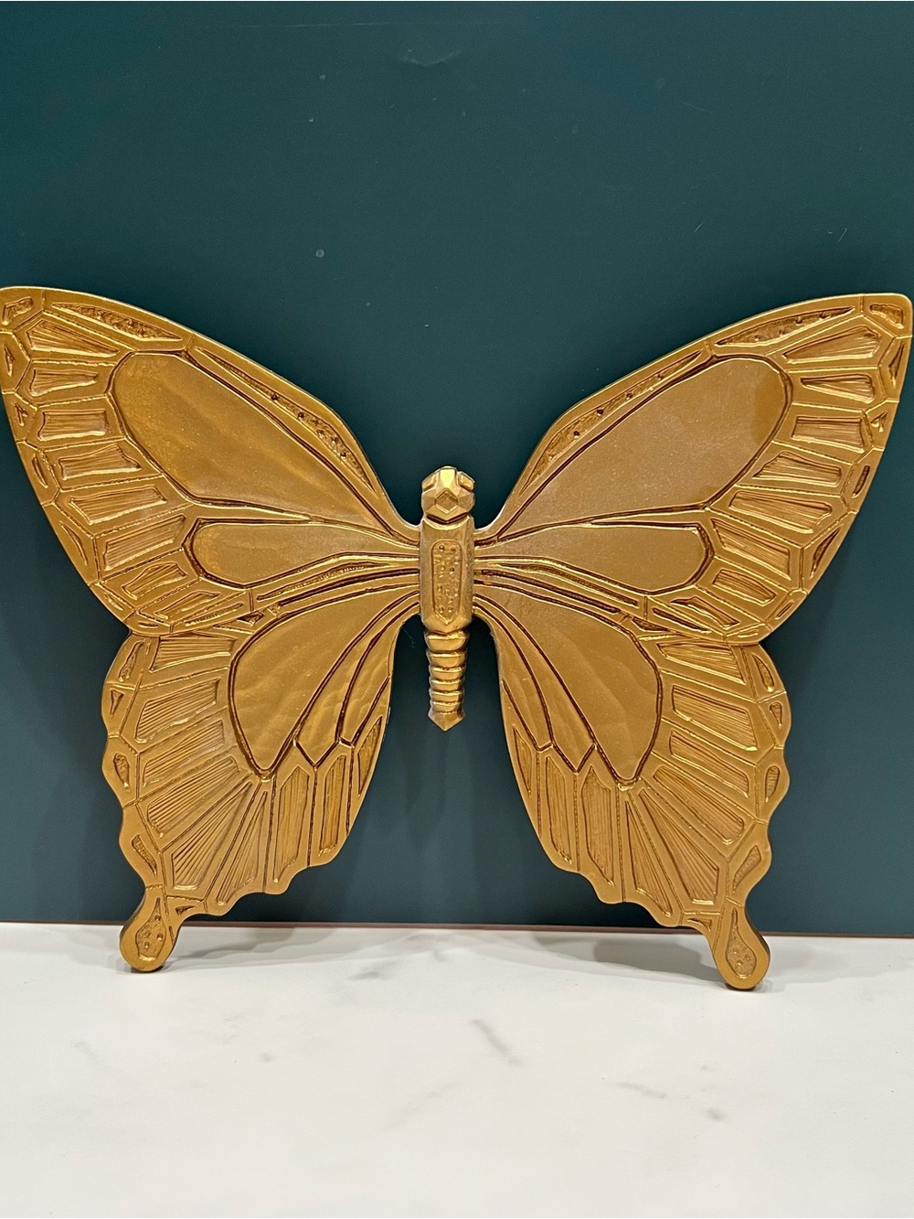 Mid Century Modern Syroco Gold Butterfly Wall Hanging Set of 2 Retro Home Decor - Picture 2 of 6